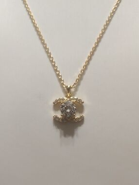 Chanel 2 Carat Moissanite CC Pendant 18 Karat Gold Necklace With GRA